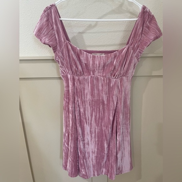 Urban Outfitters Y2K Pink Velvet Mini Dress Size Medium - Picture 2 of 10